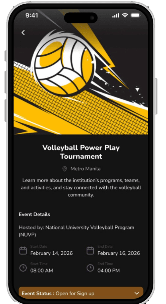 Elite Link events page on iPhone