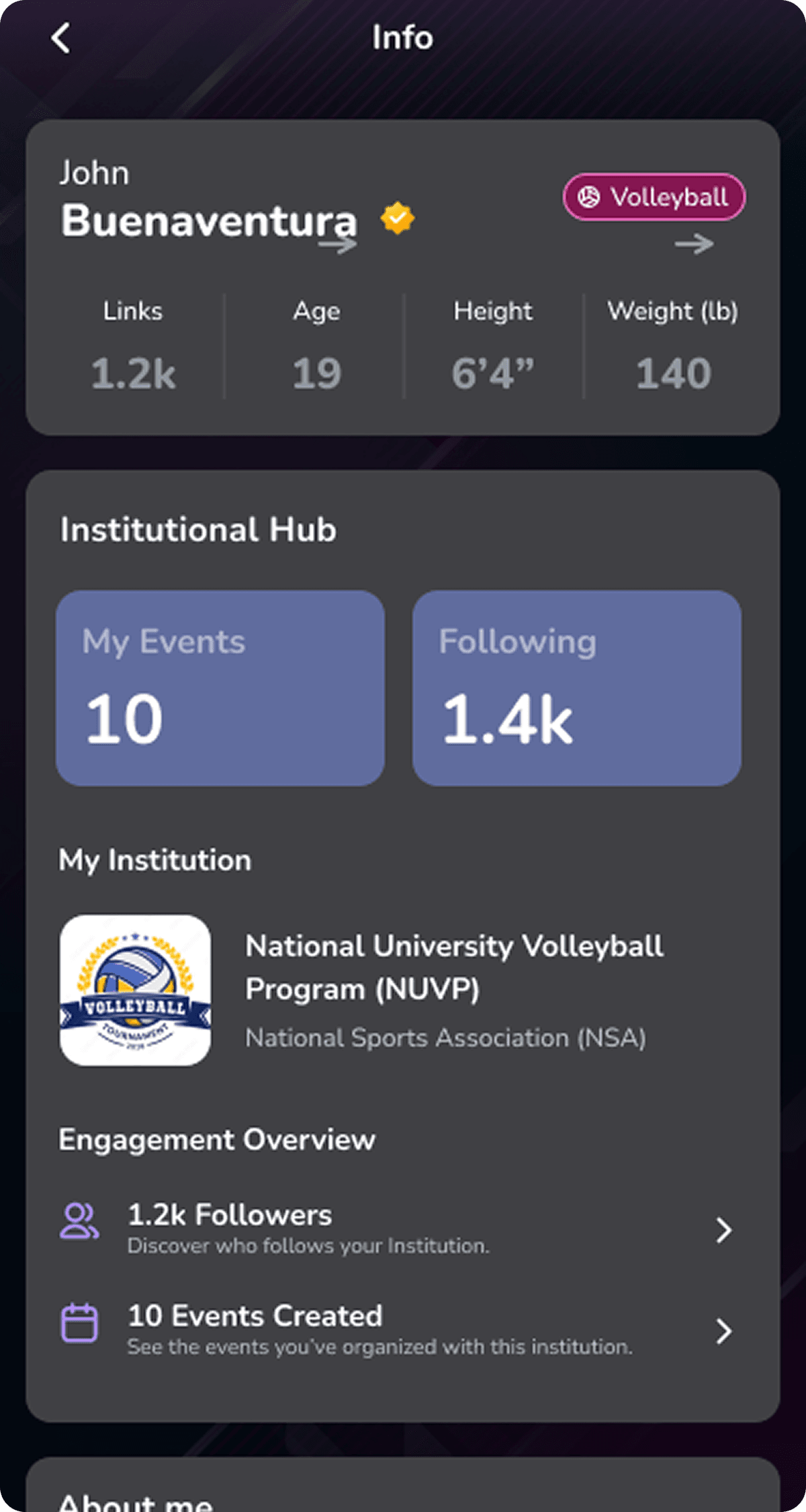 Athlete profile setup screen